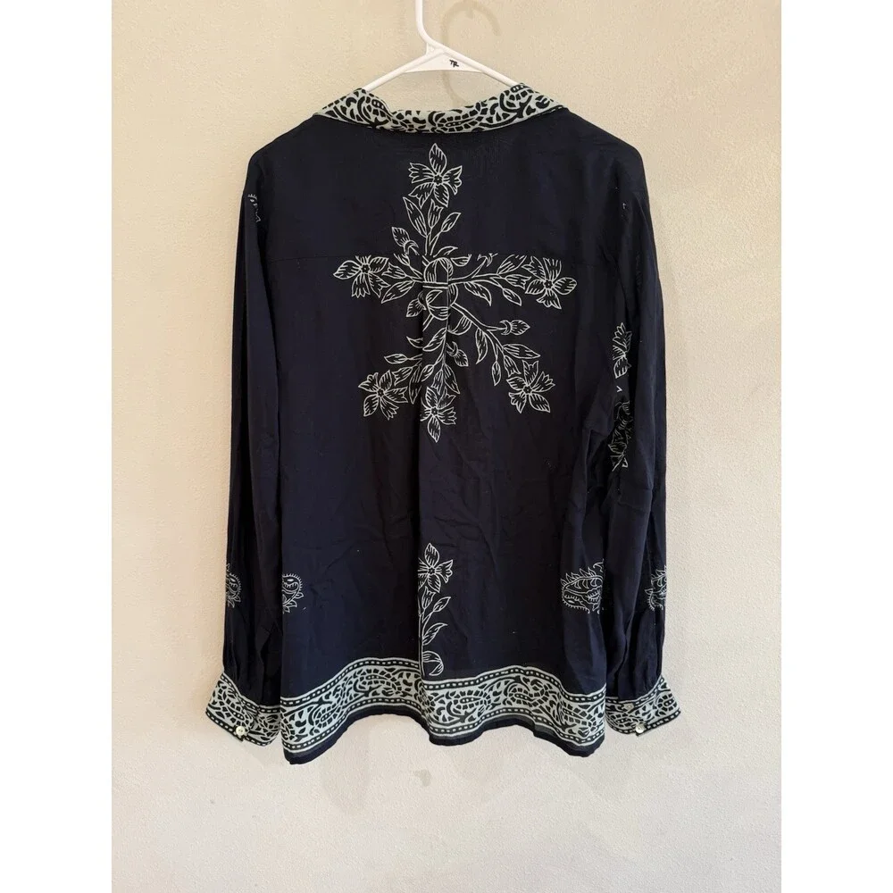 Alix Of Bohemia Women’s Bohemian Blue Tencel Button Up Blouse Long Sleeve Medium - Picture 5 of 5